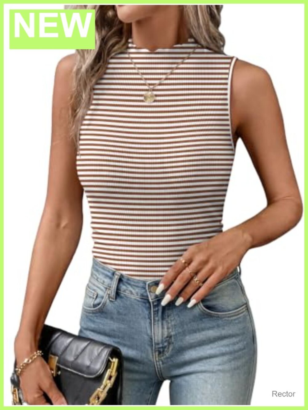 Womens Mock Turtleneck Sleeveless Ribbed Knit Tank Top